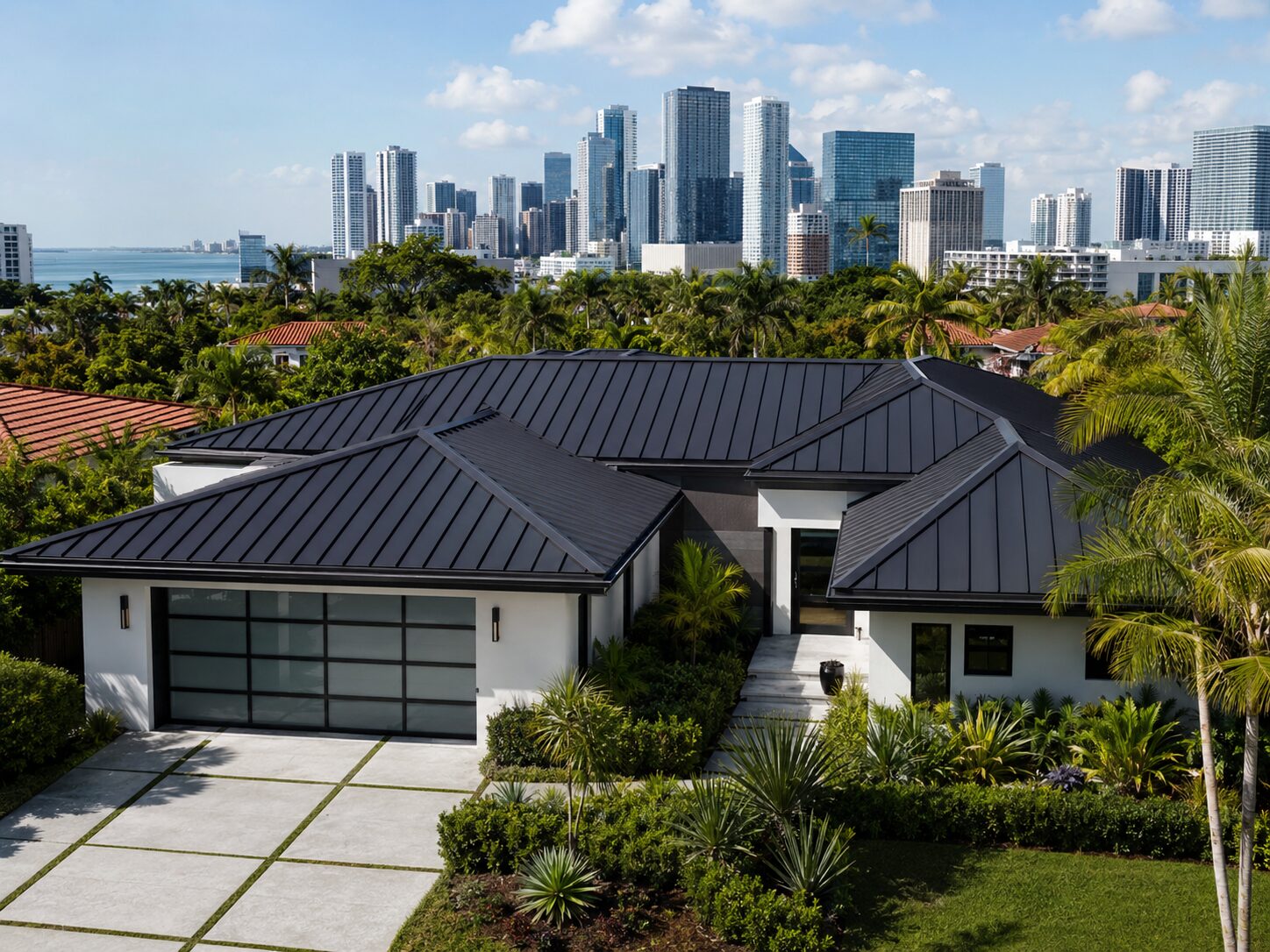 Standing seam on a modern Miami home in Brickell, Miami